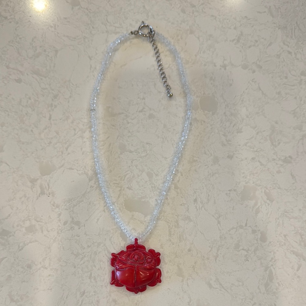 Red and White Beaded Necklace